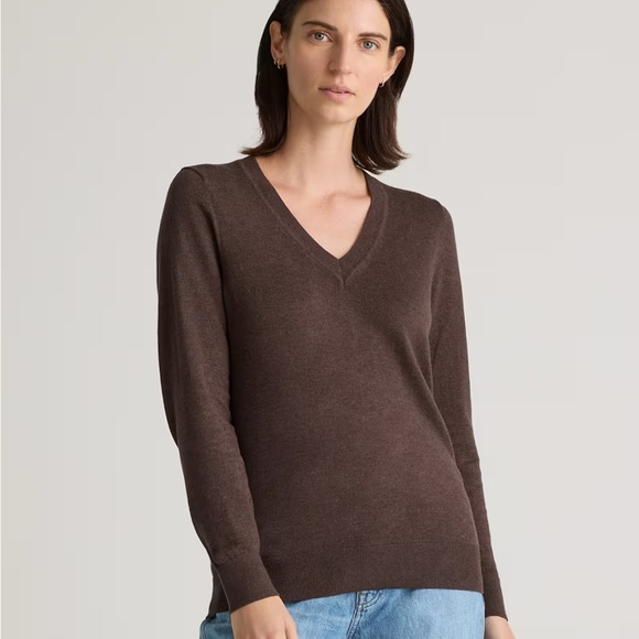 Quince Chocolate V-Neck Sweater for Women - Picture 1 of 7